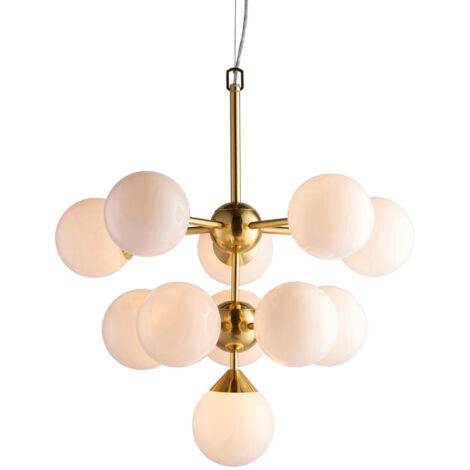 Endon Lighting Oscar - Pendente Effetto Oro Spazzolato Satinato Piatto e Vetro Bianco Lucido 11 Luce Dimmerabile IP20 - G9