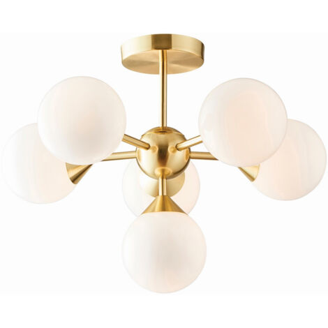 Endon Lighting Oscar - Plaque à effet or brossé satiné semi-affleurant et verre blanc brillant à 6 ampoules à intensité variable IP20 - G9