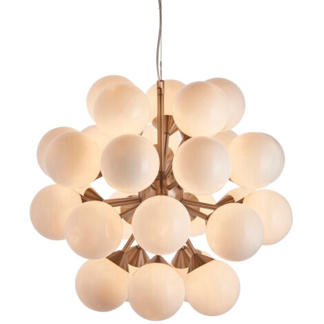 Endon Lighting Oscar - Suspension Assiette Effet Nickel Satiné & Verre Blanc Brillant 28 Lumière Dimmable IP20 - G9