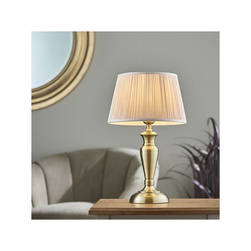 Oslo & Freya - Table Lamp Antique Brass Plate & Dusky Pink Silk 1 Light IP20 - E27 - Endon Lighting
