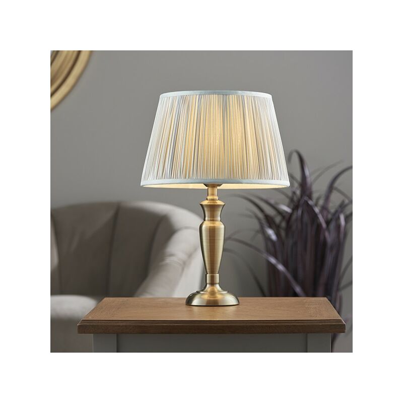 Oslo & Freya - Table Lamp Antique Brass Plate & Silver Silk 1 Light IP20 - E27 - Endon Lighting
