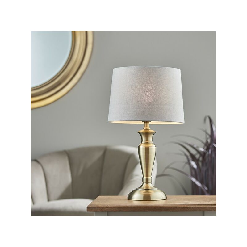Endon Lighting Oslo & Mia - Table Lamp Antique Brass Plate & Charcoal Linen 1 Light IP20 - E27