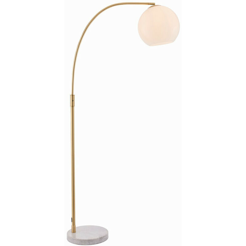 Image of Endon - Lighting Otto - Lampada da Terra Piano Effetto Oro Spazzolato Satinato e Vetro Opalino Lucido 1 Luce IP20 - E27