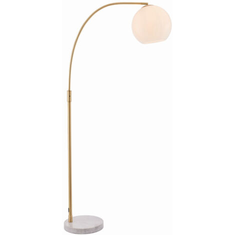 Endon Lighting Otto - Lampadaire Assiette Effet Or Brossé Satiné & Verre Opale Brillant 1 Lumière IP20 - E27