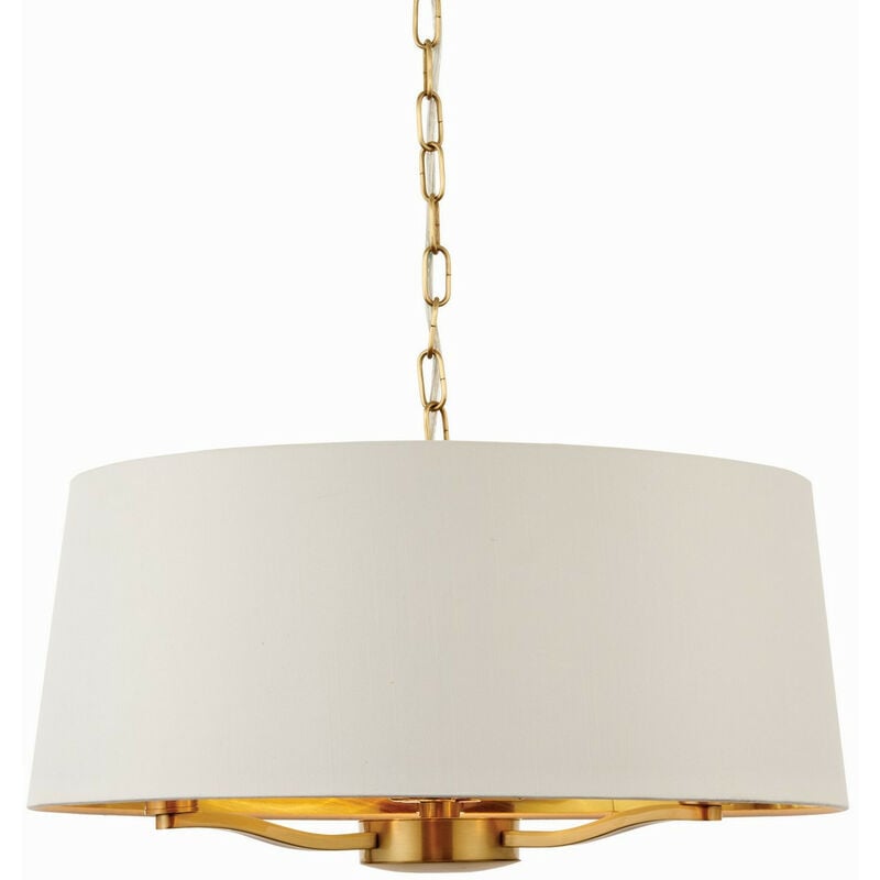 Lighting - Pendente 3 Luci Soffitto Oro Satinato Spazzolato, Effetto Seta Bianca Vintage, E14 - Endon