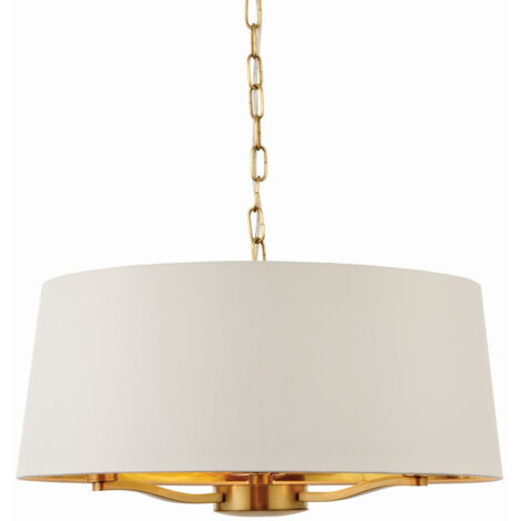 Endon Lighting - Pendente 3 Luci Soffitto Oro Satinato Spazzolato, Effetto Seta Bianca Vintage, E14