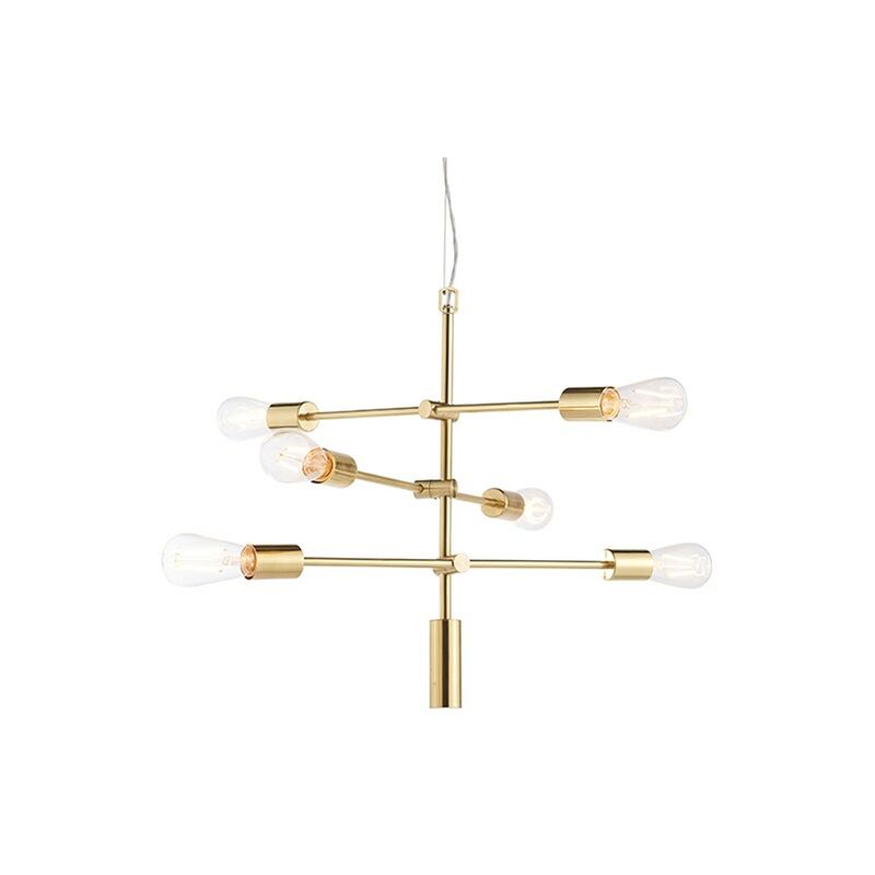 Rubens - Pendant Satin Brushed Gold Effect Plate 6 Light Dimmable IP20 - E27 - Endon Lighting