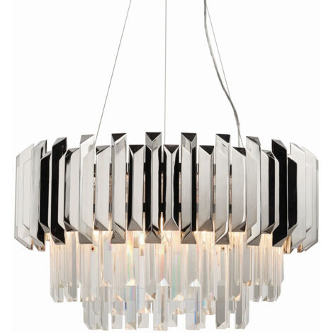 Endon Lighting Valetta - Pendentif Acier Inoxydable Poli & Cristal (K5) Verre 6 Lumière Dimmable IP20 - E14