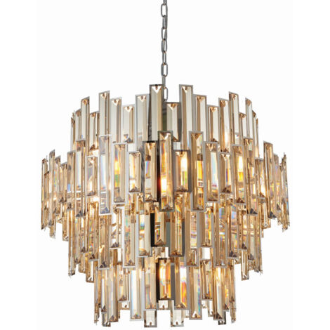Endon Lighting Viviana - Suspension Assiette Effet Chrome & Cristal Champagne (K9) Drops 15 Lumière Dimmable IP20 - E14