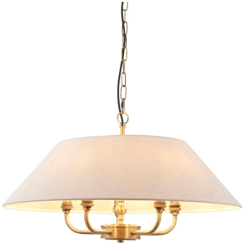 Endon Lille Plafonnier suspendu multi-bras, plaque en laiton antique et imitation lin naturel, 5 x B22