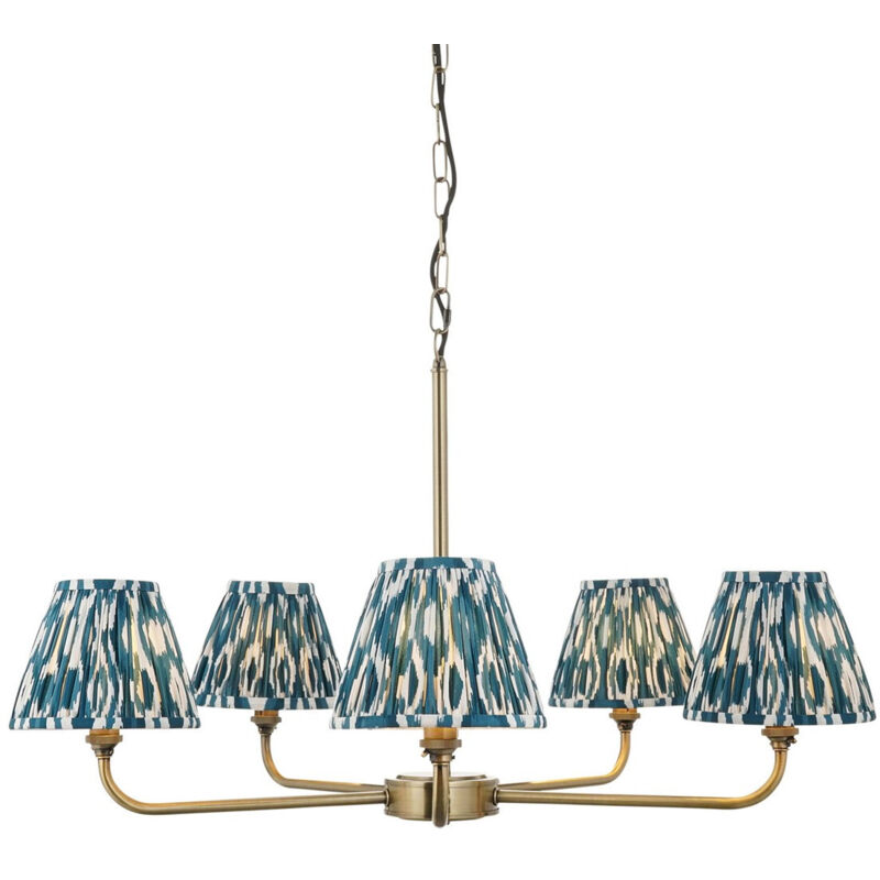 Endon Lille Suspension en laiton antique avec abat-jour en tissu Ikat bleu marine 16 cm 5 x B22 Endon Lille Suspension en laiton antique avec abat-jour en tissu Ikat bleu marine 16 cm 5 x B22
