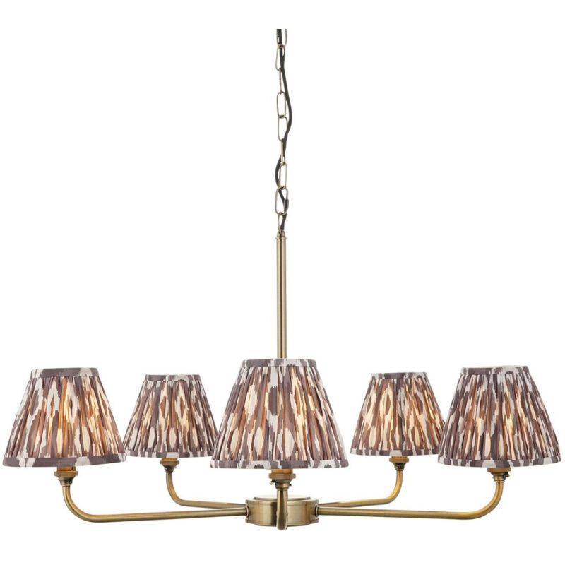 Endon Lille Suspension en laiton antique avec abat-jour en tissu Ikat gris perle 16 cm 5 x B22 Endon Lille Suspension en laiton antique avec abat-jour en tissu Ikat gris perle 16 cm 5 x B22