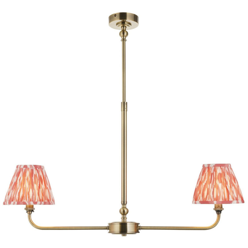 Endon Lille Suspension en laiton antique avec abat-jour en tissu Ikat rose corail 16 cm 2 x B22 Endon Lille Suspension en laiton antique avec abat-jour en tissu Ikat rose corail 16 cm 2 x B22