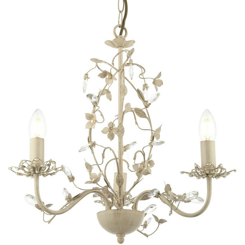 Image of Lullaby - 3 luci multibraccio soffitto pendente design floreale crema oro spazzolato, acrilico effetto perla, E14 - Endon