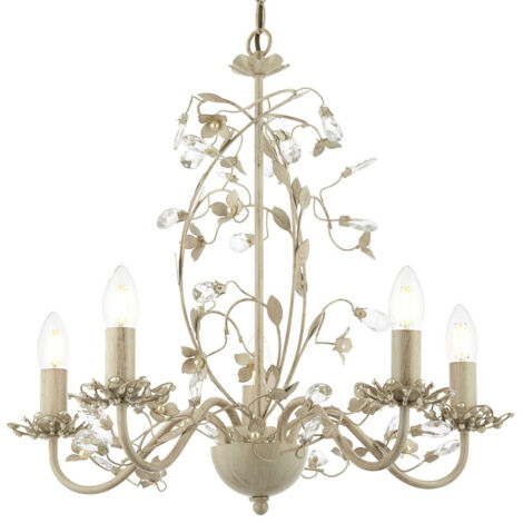 Endon Lullaby - Pendentif de plafond à 5 lampes à bras multiples crème design avec or brossé, acrylique effet perle, E14
