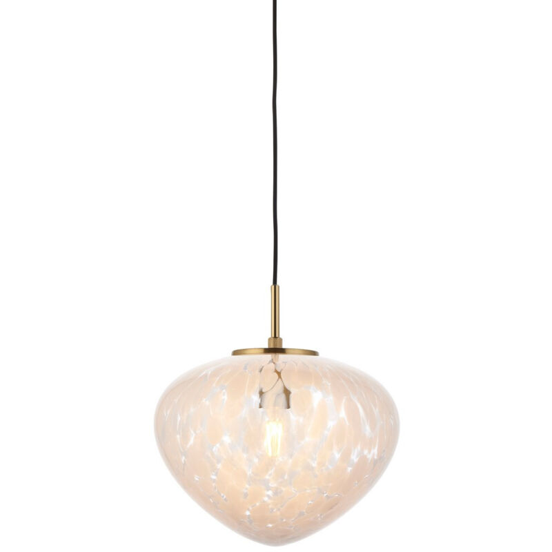 Endon Mali Plafonnier suspendu Globe en laiton satiné, verre confetti blanc, 1 x E27 Endon Mali Plafonnier suspendu Globe en laiton satiné, verre confetti blanc, 1 x E27