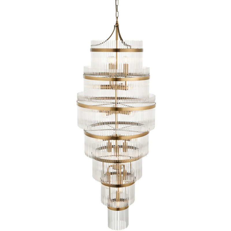 Endon Marietta Grand Plafonnier suspendu en laiton antique, verre transparent, 21 x E14