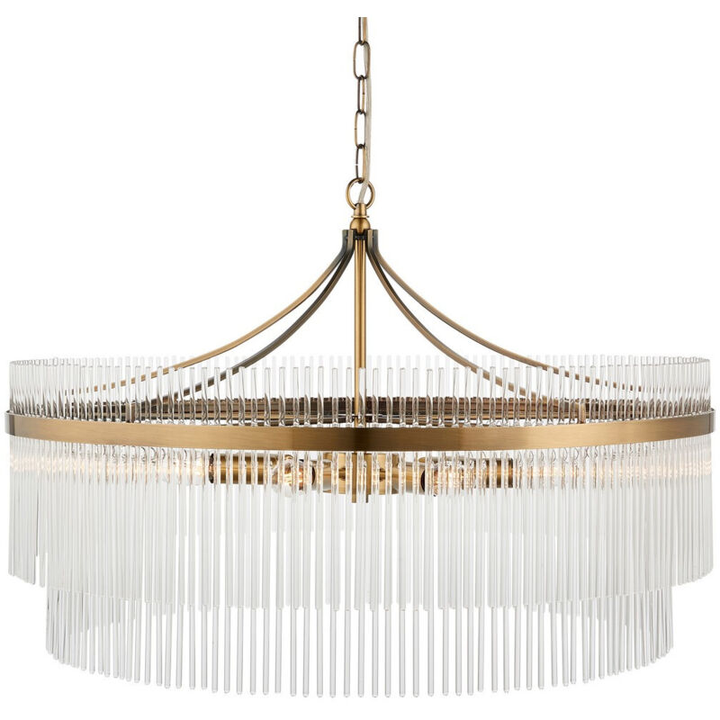 Marietta Grand Plafonnier suspendu en laiton antique, verre transparent, 7 x E14 - Endon