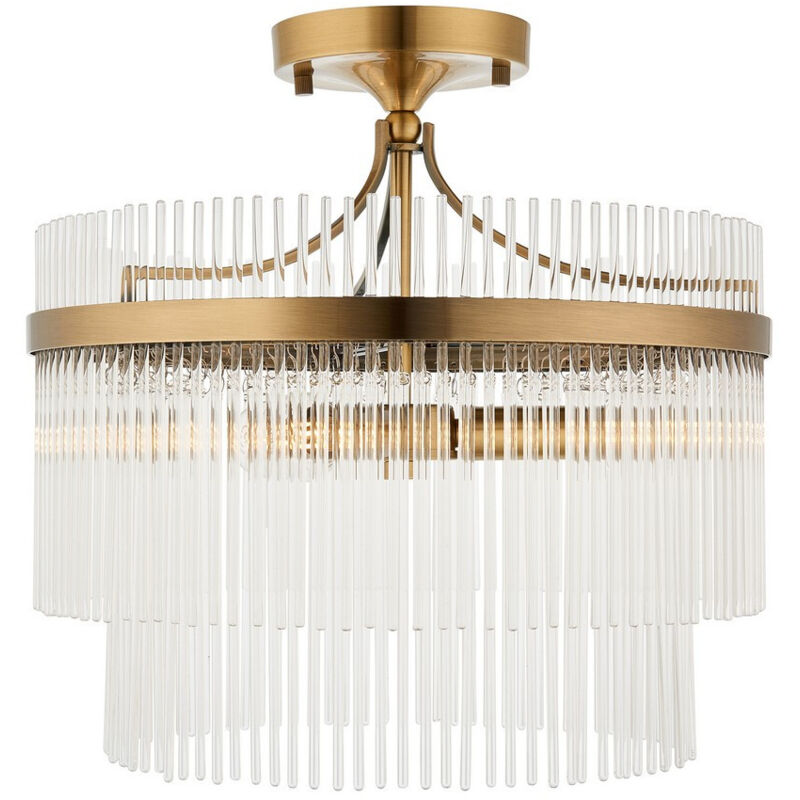 Endon - Marietta Plafonnier en laiton antique, verre transparent, 3 x E14