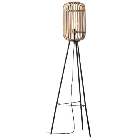 Endon Mathias Lampada da terra con base e paralume, bambù naturale, compensato, vernice nera opaca