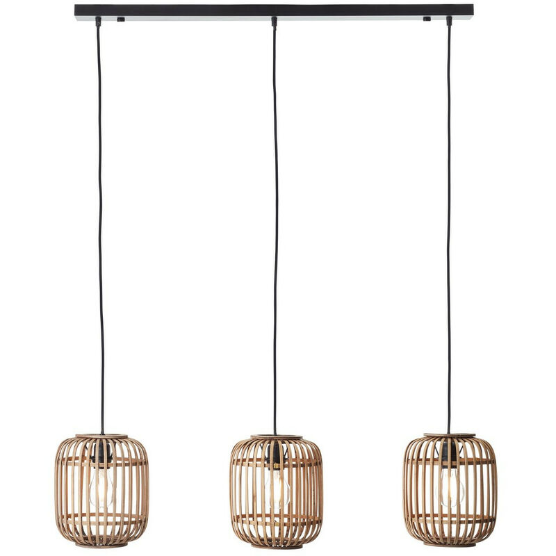 Endon Mathias Plafonnier Suspension Bar, Bambou Naturel, Contreplaqué, Peinture Noir Mat