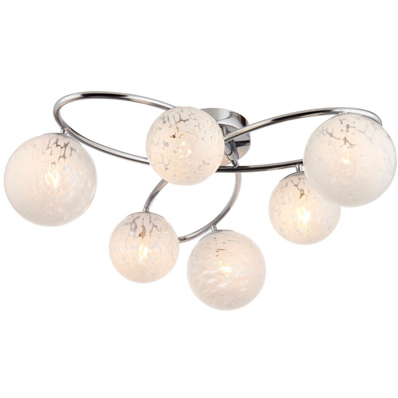Maye Plafonnier semi-affleurant en verre à 6 bras multiples, chrome - Endon Maye Plafonnier semi-affleurant en verre à 6 bras multiples, chrome - Endon