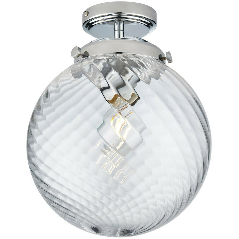 Milston Semi Flush Ceiling Light Chrome, Clear Sprail Design Glass Globe Shade, IP44 - Endon