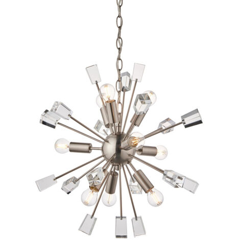Endon Miro - Plafonnier à 9 ampoules au fini nickel satiné et verre cristal clair, E14