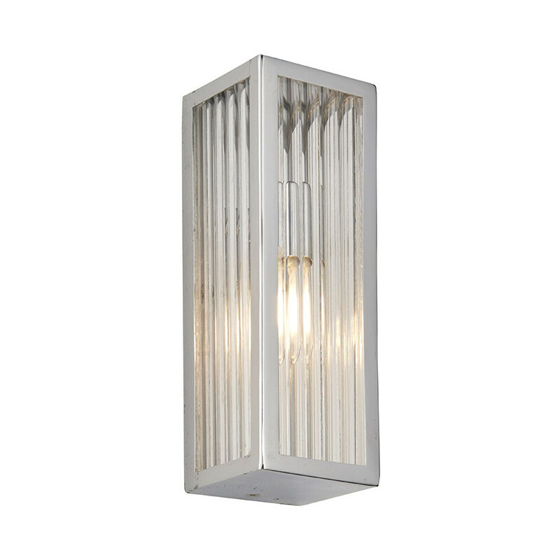 Endon Lighting - Endon Newham Outdoor Contemporary Wall Light Chrome, Clear Ribbed Glass