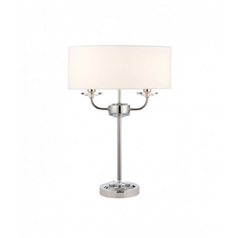Endon Nixon - Lampe de table à 2 lampes, plaque de nickel, effet soie blanche, verre cristal, E14