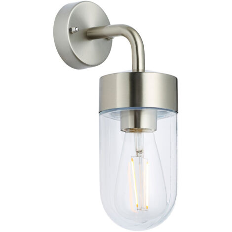 Endon North - Applique da esterno a 1 luce Acciaio inossidabile spazzolato e vetro trasparente IP44, E27