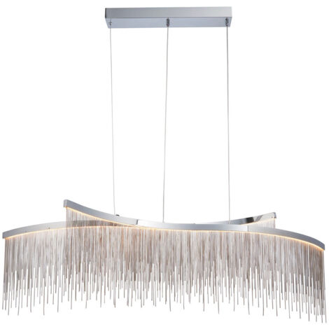 Endon Orphelia Luminaire suspendu à deux barres courbe à LED, chaîne argentée, effet cascade, chrome poli, blanc chaud