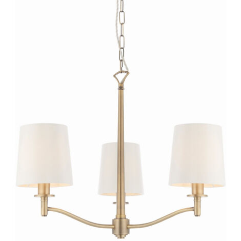Endon Ortona - 3 luci multibraccio ciondolo in ottone antico opaco, finta seta bianca vintage, E14