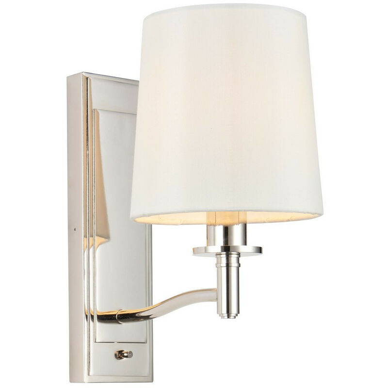 Image of Endon - Ortona Lampada da parete vintage con paralumi in tessuto bianco nichel brillante con interruttore a levetta