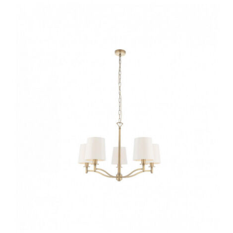 Endon Ortona - Suspension à 5 bras multiples, laiton antique mat, faux soie blanche vintage, E14