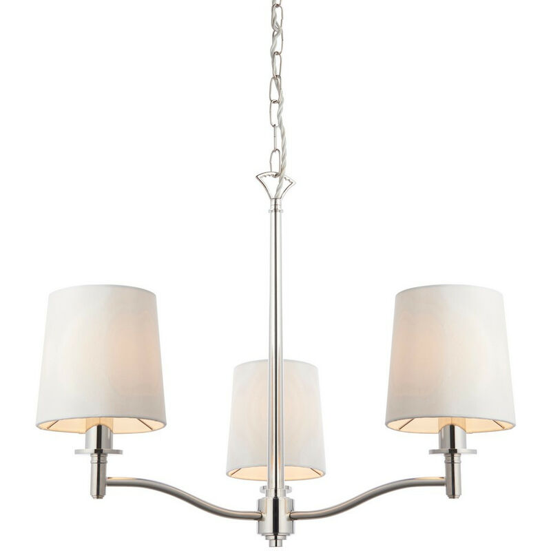 Endon - Ortona Suspension vintage à 3 abat-jours en tissu blanc nickel brillant