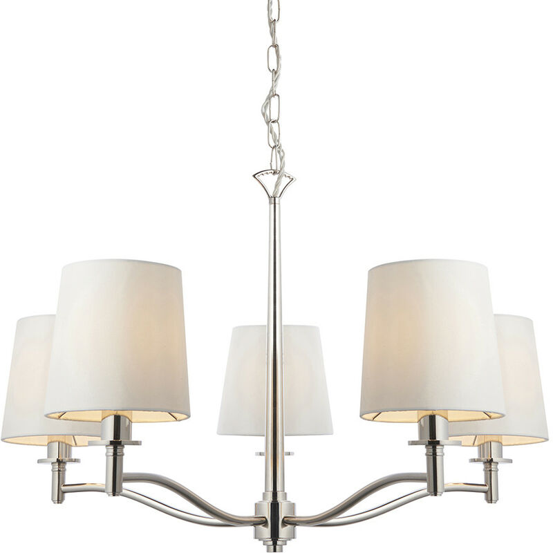 Endon Lighting - Endon Ortona Vintage Pendant 5 Light Bright Nickel White Fabric Shades