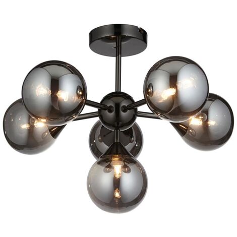 Endon Oscar Lampada da soffitto semi-incasso a 6 luci con paralume in vetro multibraccio, cromatura nera