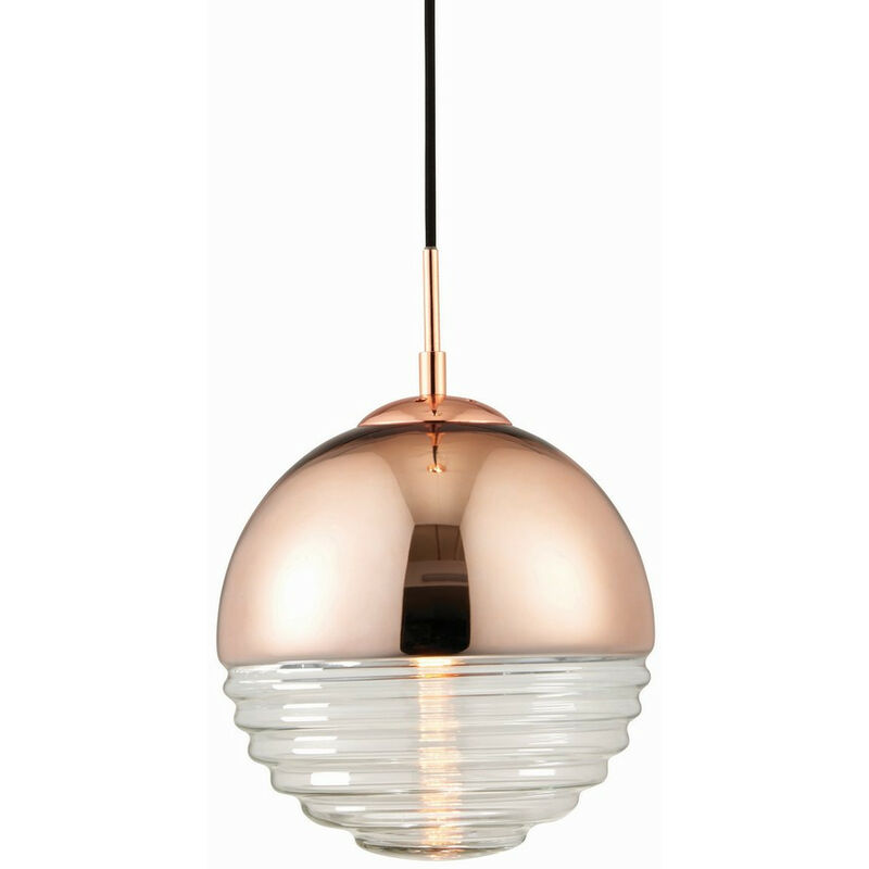 Image of Endon Paloma - Sospensione a soffitto a 1 globo di luce placcata in rame, vetro rigato trasparente, E14
