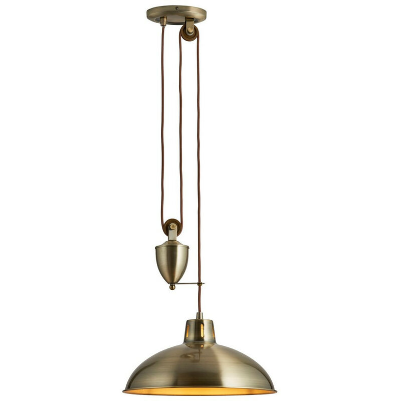 Image of Polka - Lampada a sospensione a soffitto a cupola in ottone antico, attacco E27 - Endon