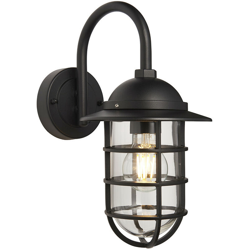 Endon Port Classic Outdoor Cage Wall Light Textured Black, IP44