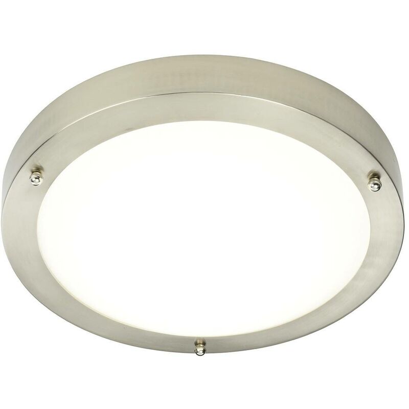 Endon Portico - LED Bathroom Flush Ceiling Light Frosted Glass, Satin Nickel IP44