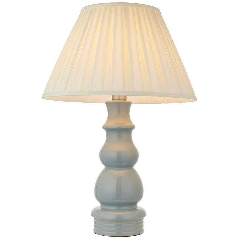 Endon - Provence & Carla Lampe de table haute Base & Shade, vernis gris bleu, plaque de nickel satiné et tissu crème