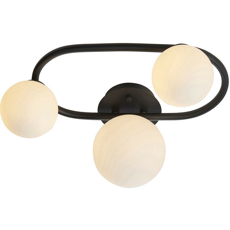 Endon Pulsa Bathroom Globe Semi Flush 3 Lamp Ceiling Light Matt Black, IP44