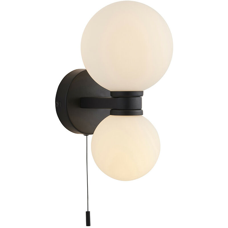 Endon Lighting - Endon Pulsa Bathroom Globe Twin Wall Light Matt Black with Pull Cord Switch, IP44
