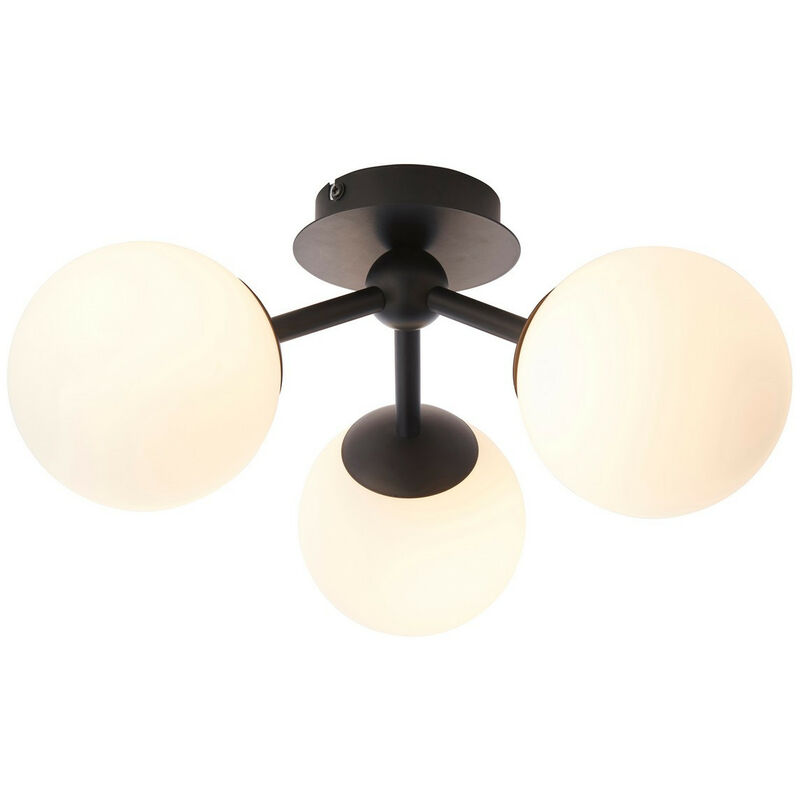 

Endon Pulsa Lámpara de techo de 3 brazos semiempotrada Globe para baño Negro Mate, IP44