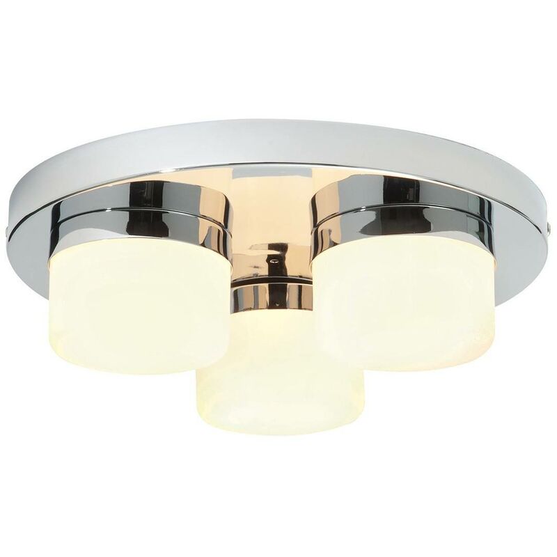 Endon Pure - 3 Light Semi Flush Bathroom Ceiling Light Chrome, Opal Glass IP44, G9
