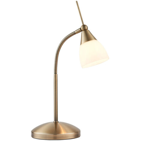Endon Range - Lampe de table en laiton antique, verre blanc, G9