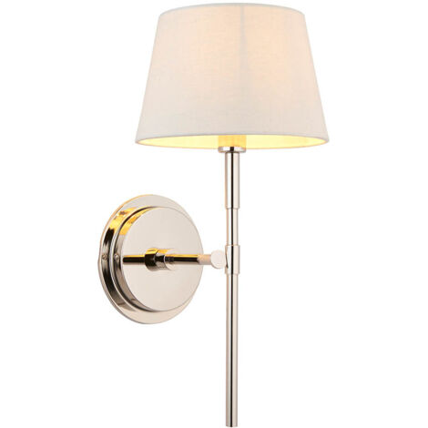 Endon Rennes & Cici Applique avec Abat-jour Plaque Nickel Brillant & Tissu Mélange Lin Ivoire
