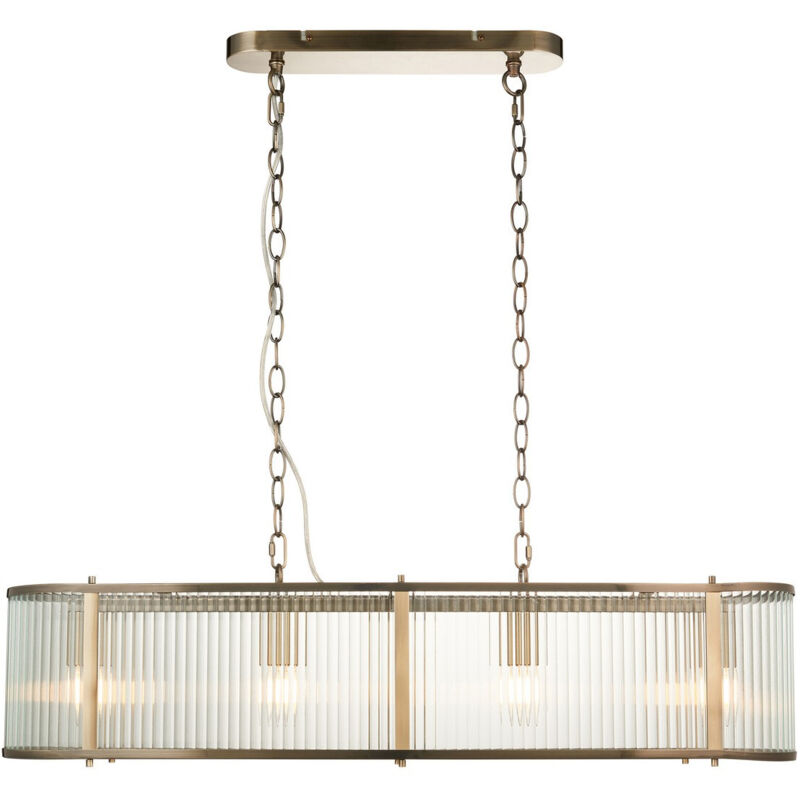 Ridgeton Plafonnier suspendu de bar en laiton antique, verre strié transparent, 4 x E14 - Endon Ridgeton Plafonnier suspendu de bar en laiton antique, verre strié transparent, 4 x E14 - Endon